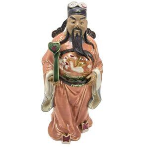 Vintage Chinese Porcelain Statue Immortal God Fu Lu Shou Holding Scepter JE149